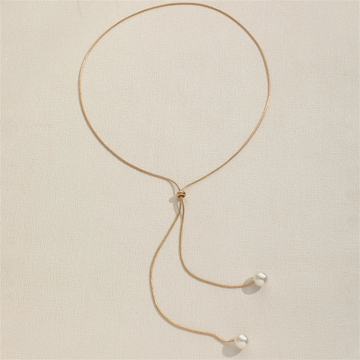Adjustable Chain Necklace with Simple Faux Pearl Pendant Female Long Sweater Fashion Jewelry Gift Ornament