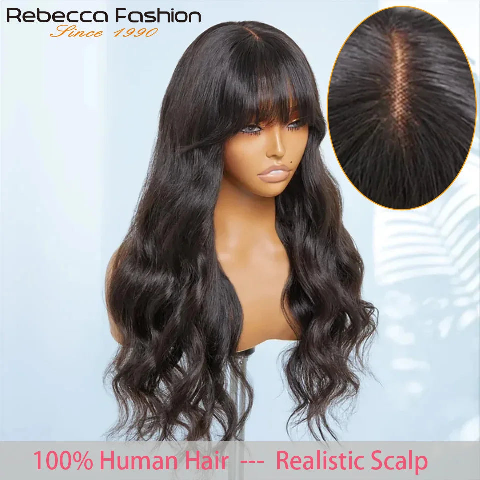 TOP Line 3x1 Middle Part Lace Wigs with Bangs Body Wave 100% Human Hair Wig Cheap Wig Brazilian Remy Bob Wigs For Black Women