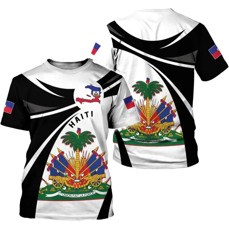 Haiti National Emblem T-Shirt – Men's Casual Loose Round Neck Short Sleeve Tee