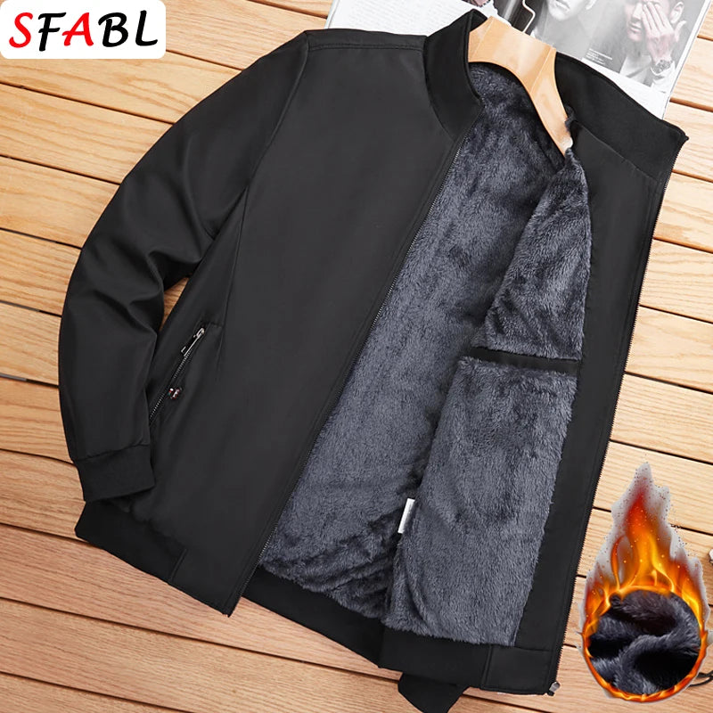Men's Hooded Fleece-Lined Winter Parka – Korean Style Zip Jacket with Pockets