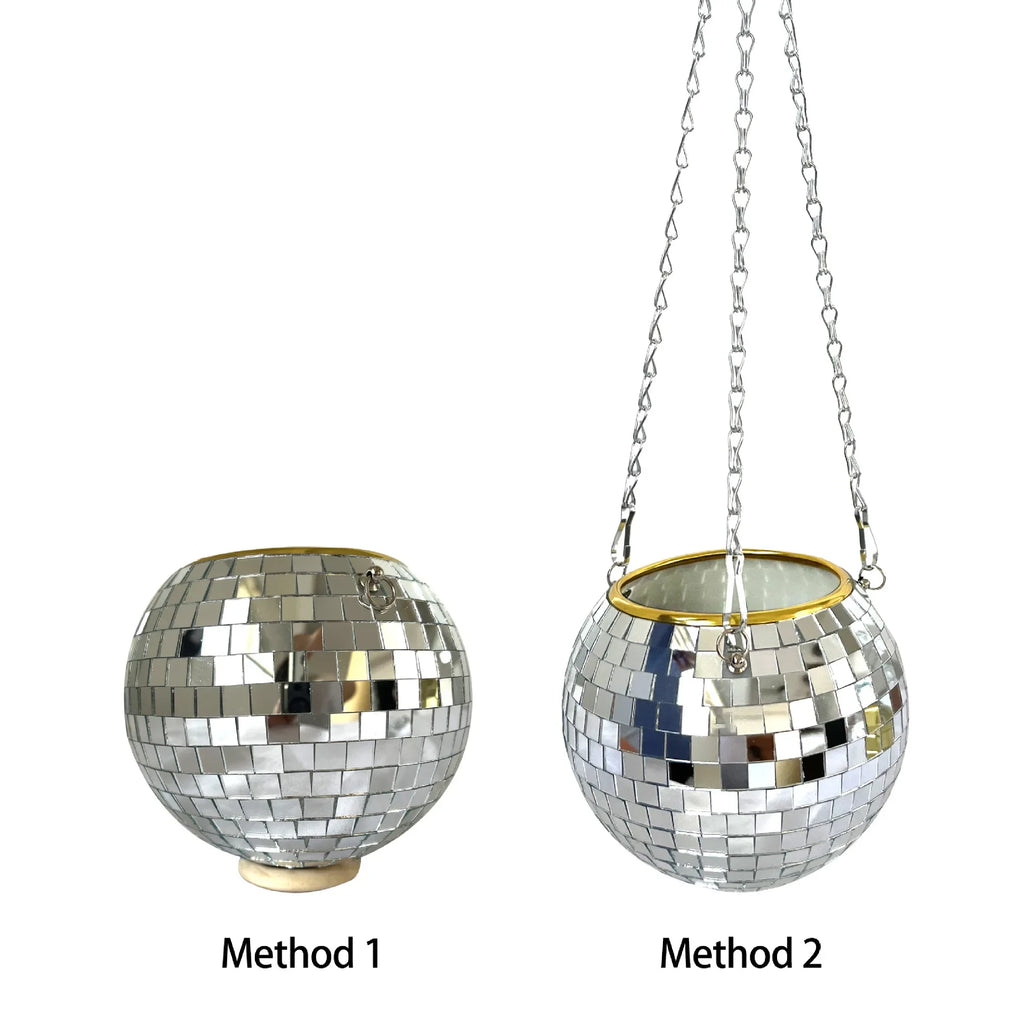 Disco Ball Hanging Flower Planter - Bohemian Rope Mirror Basket for Indoor Plants, Garden & Home Decor Vase