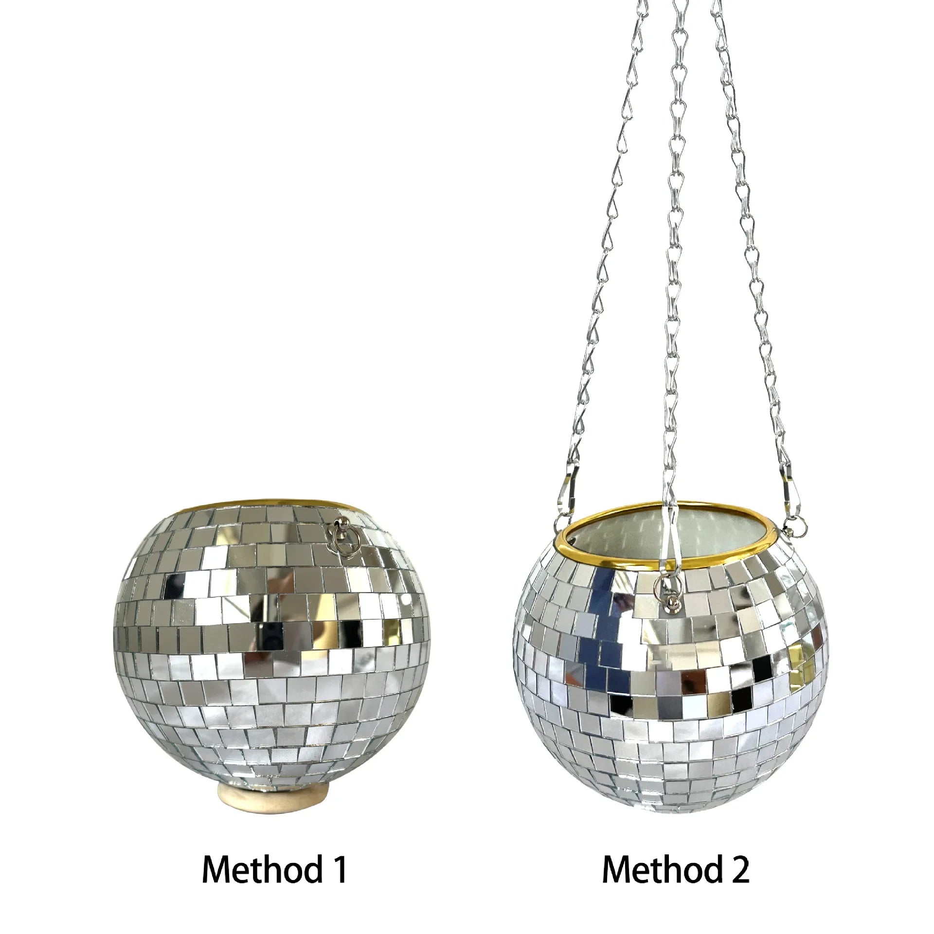 Disco Ball Hanging Flower Planter - Bohemian Rope Mirror Basket for Indoor Plants, Garden & Home Decor Vase