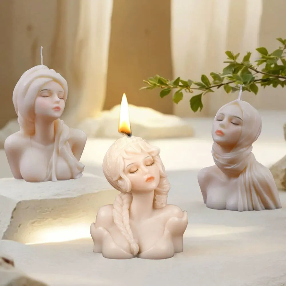 Beautiful Woman Silicone Candle Mold | Closed Eyes Relief Girl Resin & Plaster DIY Mold | Scented Candle Craft Ornament