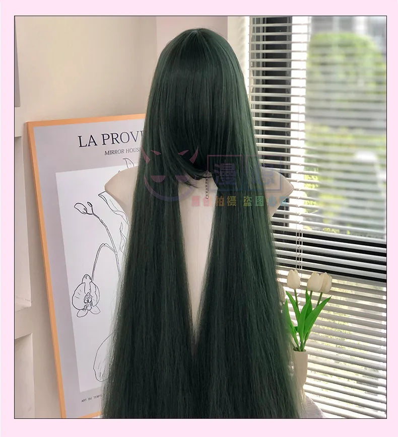 Cosplay Wig 100cm Extra Thick and Long Straight Wig with Bangs Anime Heat Resistant Fiber Christmas Halloween Cosplay Party Wigs