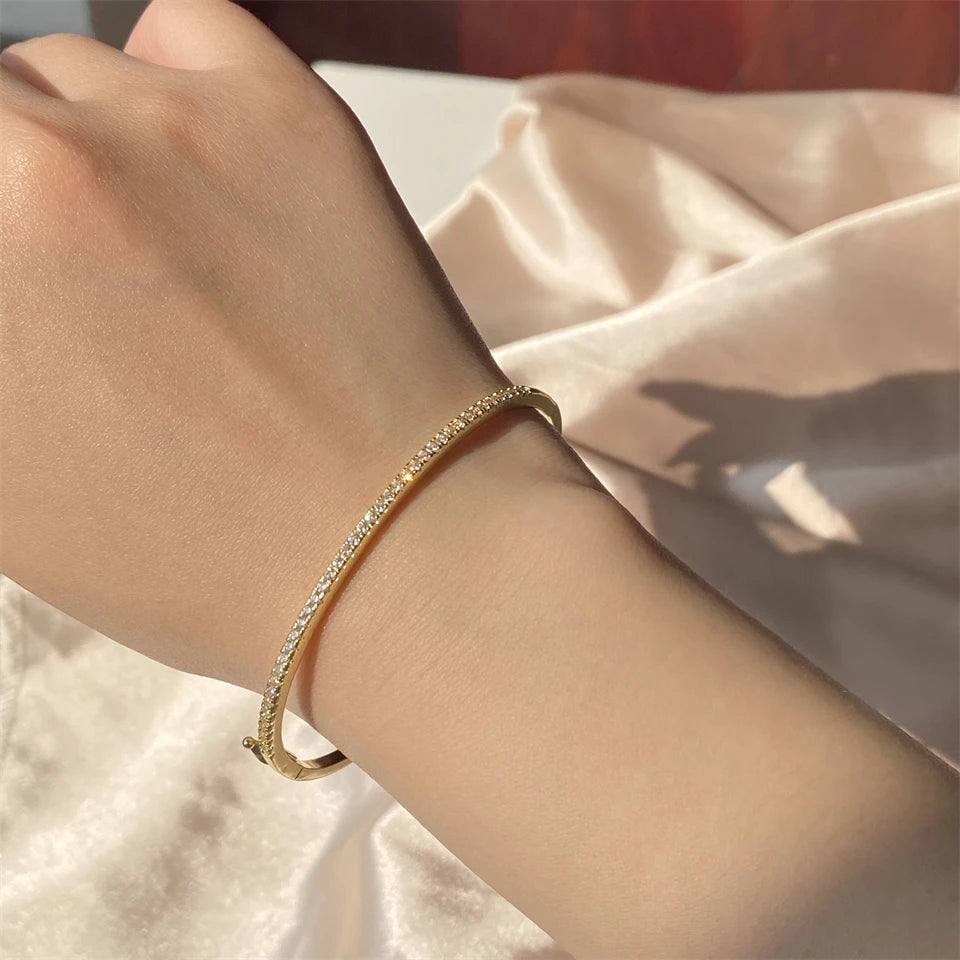 ZAKOL Luxury Zirconia Round Bangles For Women Girls Silver Color Metal Crystal Wristlet Jewelry Wedding Festival Trendy Gifts