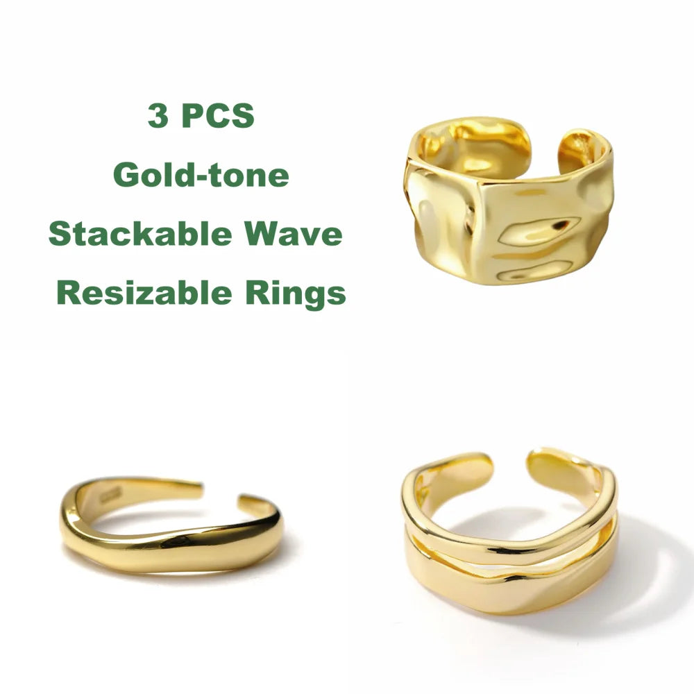 1/3 PCS Stackable Stainless Steels Adjustable Ripple Rings 18K Plated Gold Silver Minimalist Irregular Rings for Women Jewelry