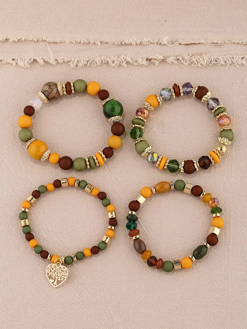 New Acrylic Beads Chain Bracelet Set For Women Tree Of Life Charm Elastic Bangle Female Bohemian Jewelry Accessories