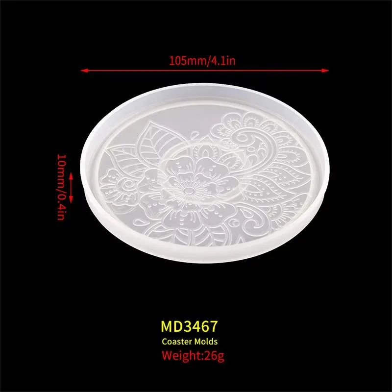 Round Coaster Silicone Mold | DIY Epoxy Resin & Concrete Flower Coaster Mold | Coffee & Wine Glass Home Decor Craft