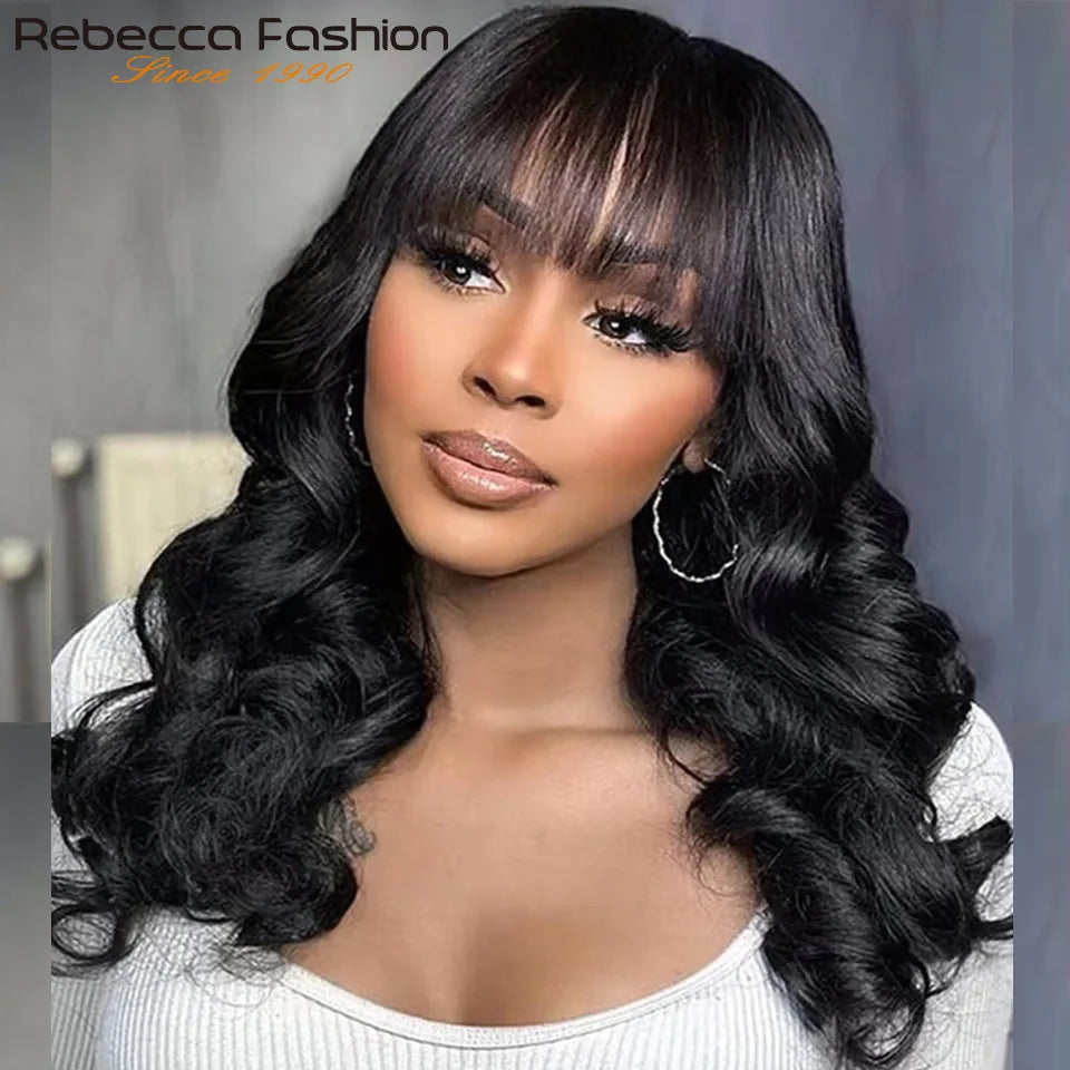 TOP Line 3x1 Middle Part Lace Wigs with Bangs Body Wave 100% Human Hair Wig Cheap Wig Brazilian Remy Bob Wigs For Black Women