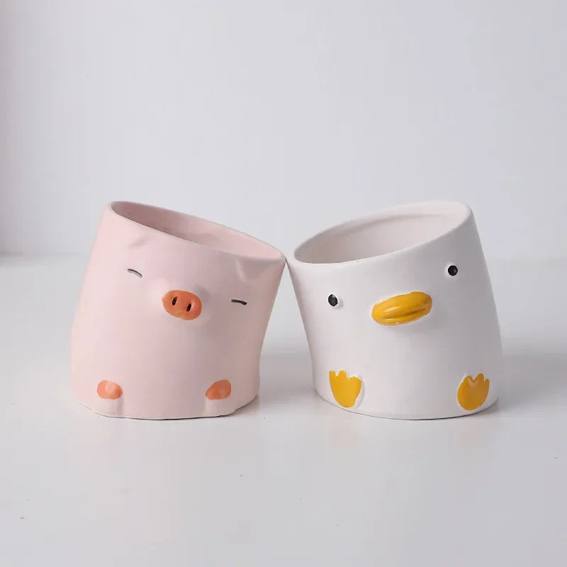 Cartoon Animal Succulent Planter | Cute Ceramic Flower Pot | Desktop Home Decor | 9×9cm