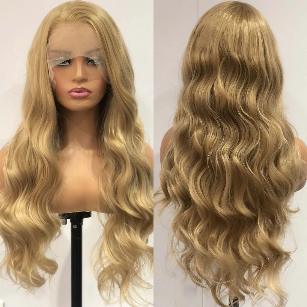 Ash Blonde Wig Loose Body Wave Synthetic Lace Front Wigs Long Curly Natural Wavy Honey Colored Hair 13X4 Frontal Wigs for Women