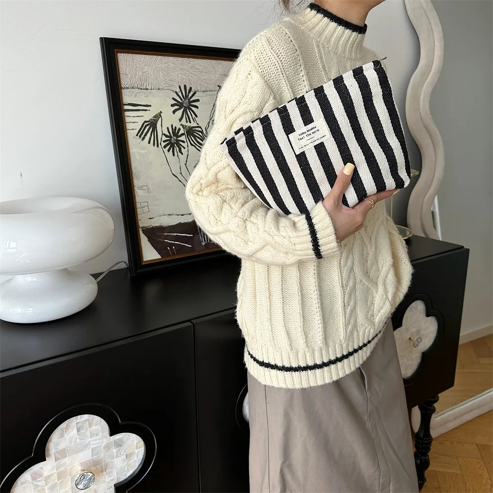 Stripe Cosmetic Bag Waterproof Women Cosmetic Bag Small Bag Storage Makeup Case,Travelling Pouch Organizer for Lady