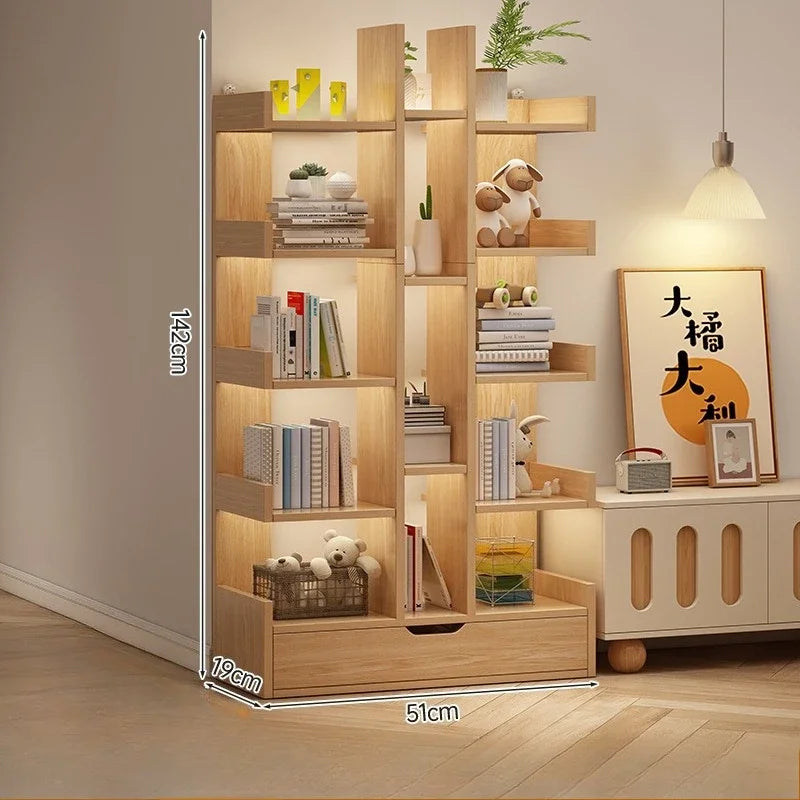 Solid Wood Bookshelf – Multi-Level Floor Standing Storage Rack for Living Room & Office