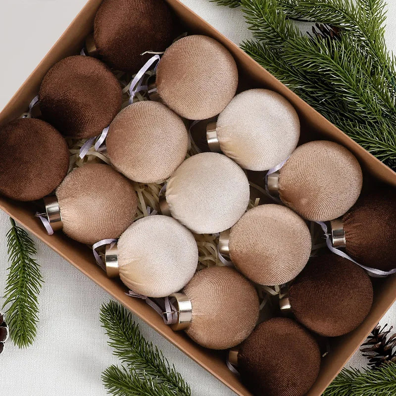 Vintage Velvet Christmas Ball Ornaments Set of 15 | 6cm Hanging Tree Decorations | 2025 Holiday Party & Home Decor Gift