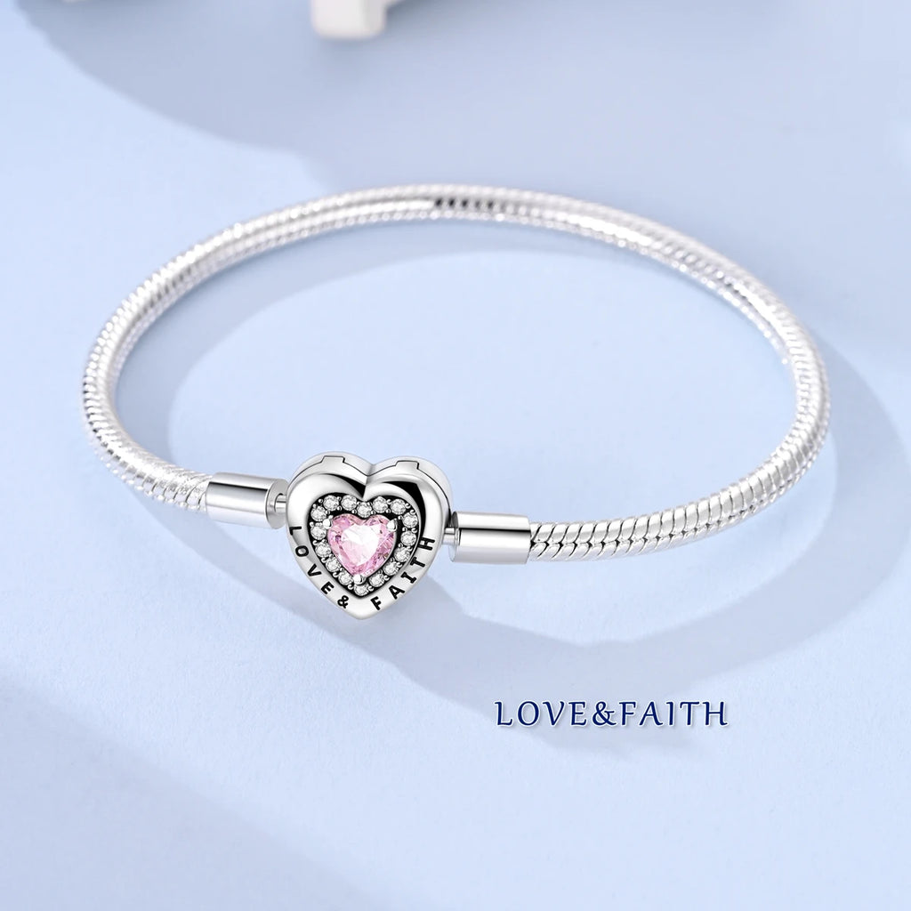 Original 925 Sterling Silver Charm Bracelets Heart Clip Bead Snake Chain Bracelet Fit Charms Beads Diy For Woman Fine Jewelry