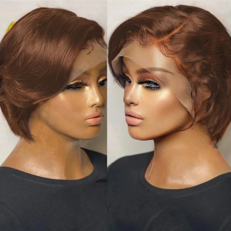 Short Pixie Cut Straight Bob Wig 13x4 Lace Front Human Hair Wigs Pre plucked Pixie Cut Transparent Lace For Women #4