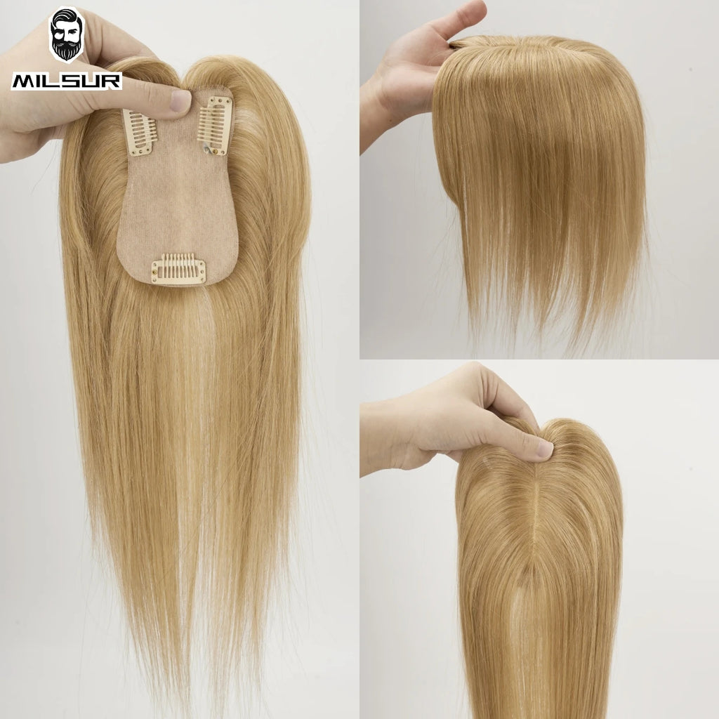 Clip-In Human Hair Topper | 100% Brazilian Remy Hair | Straight 10'' | 7x11cm Silk Base