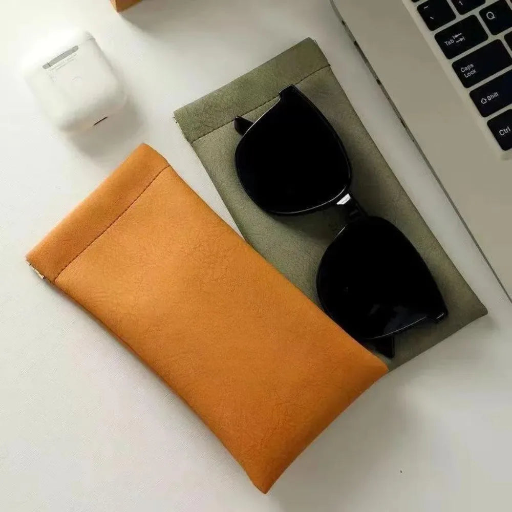 New Soft Leather Sun Glasses Pouch Simple Solid Eyewear Storage Bags PU Waterproof Bag Case Gifts Eyewear Accessories