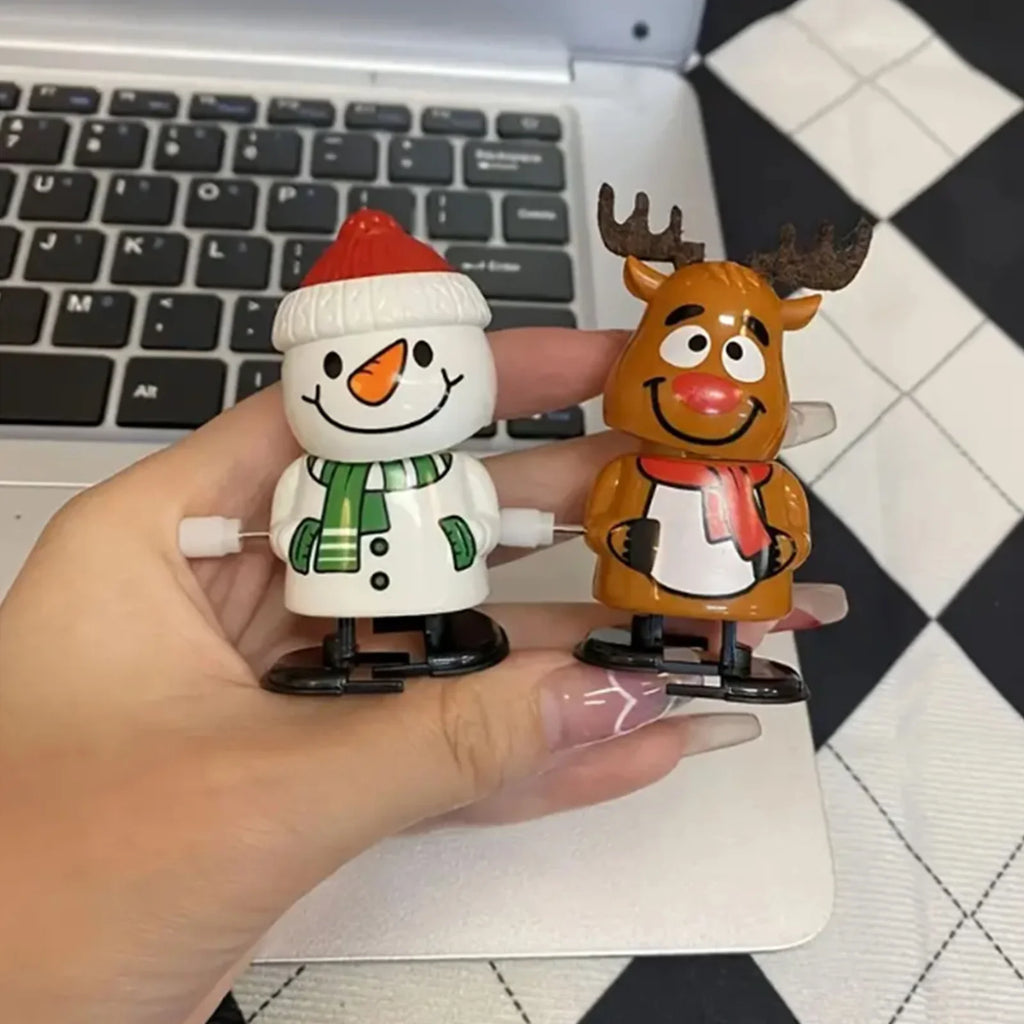 Wind-Up Jumping & Walking Figurines | Santa Claus & Snowman Clockwork Toys | Christmas Party Favors & Home Decor Ornaments