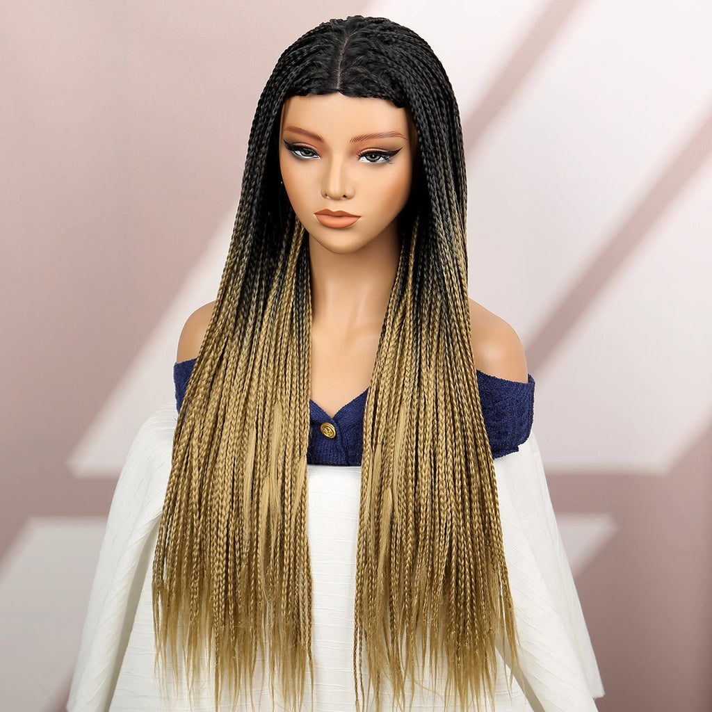 Premium Synthetic Braided Wigs Ombre Colors Protective Style Machine Made Braided Wig 32 inch Long Wigs For Black Women