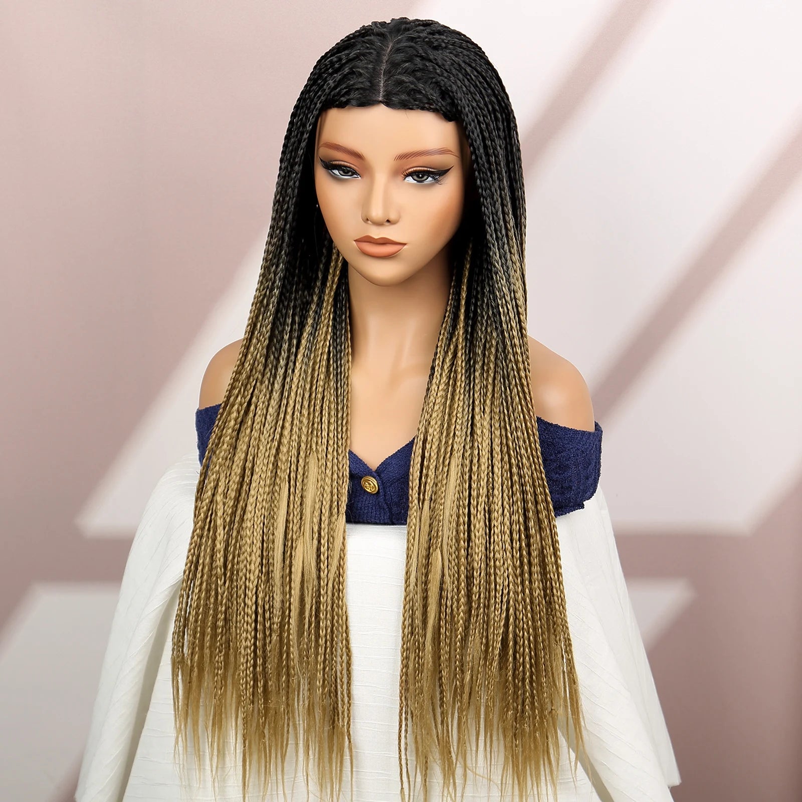 Premium Synthetic Braided Wigs Ombre Colors Protective Style Machine Made Braided Wig 32 inch Long Wigs For Black Women