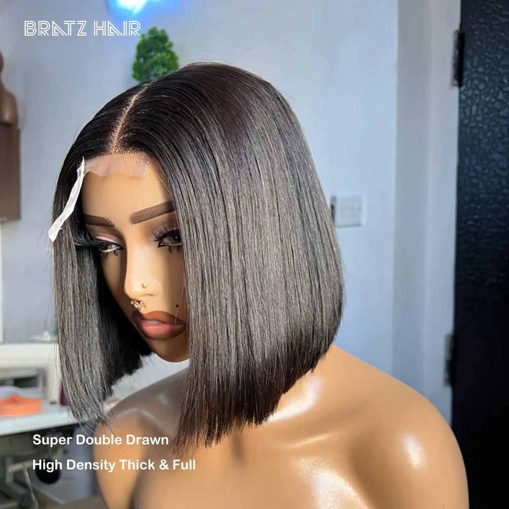Super Double Drawn Vietnamese Bone Straight 4x4 5x5 Lace Closure Bob Wig Natural Color 13x4 HD Lace Frontal Bob Wigs Pre Plucked