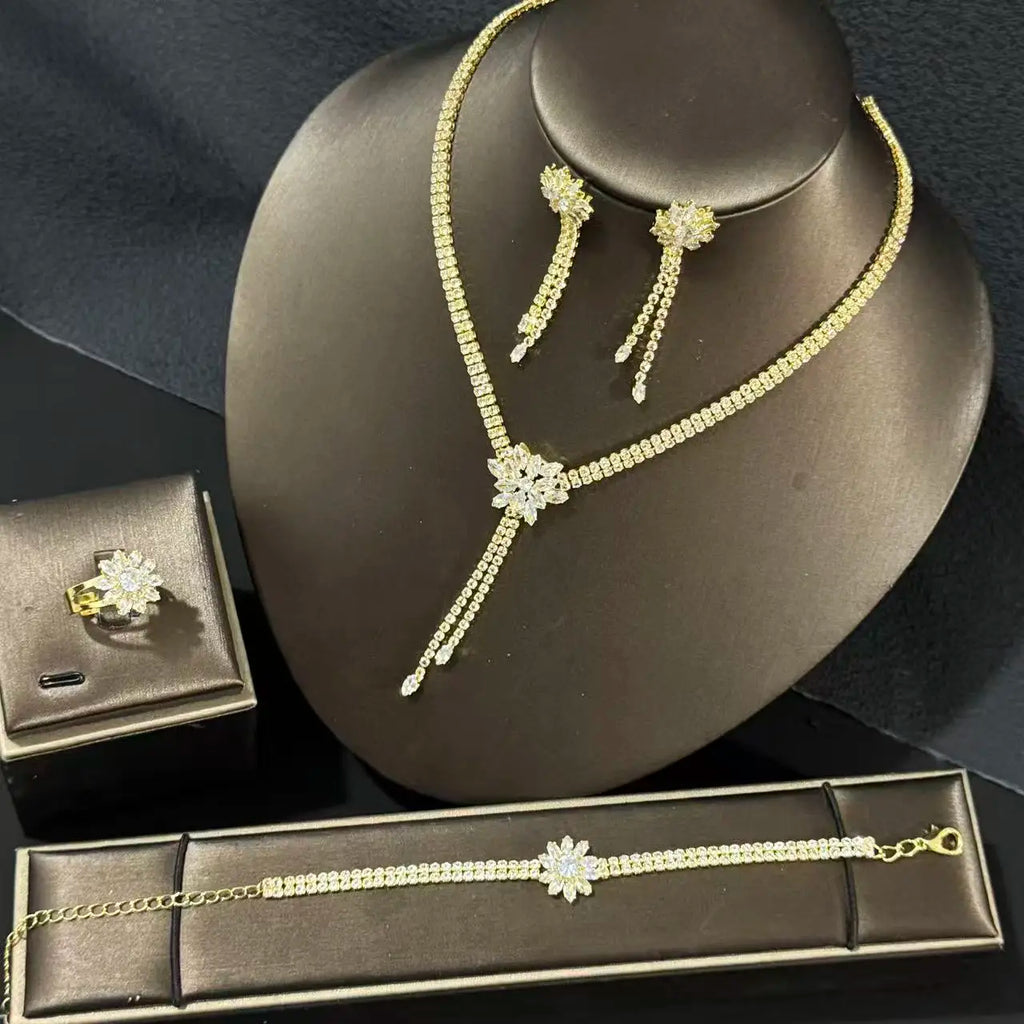 European & American 5-Piece Wedding Jewelry Set – Necklace, Earrings, Bracelet & Ring