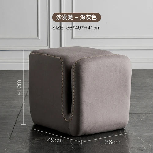 Nordic Hallway Pouf Ottoman – Fabric Shoe Changing Stool with Book Storage