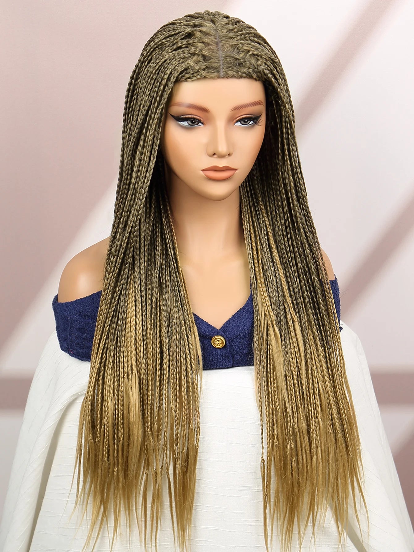 Premium Synthetic Braided Wigs Ombre Colors Protective Style Machine Made Braided Wig 32 inch Long Wigs For Black Women