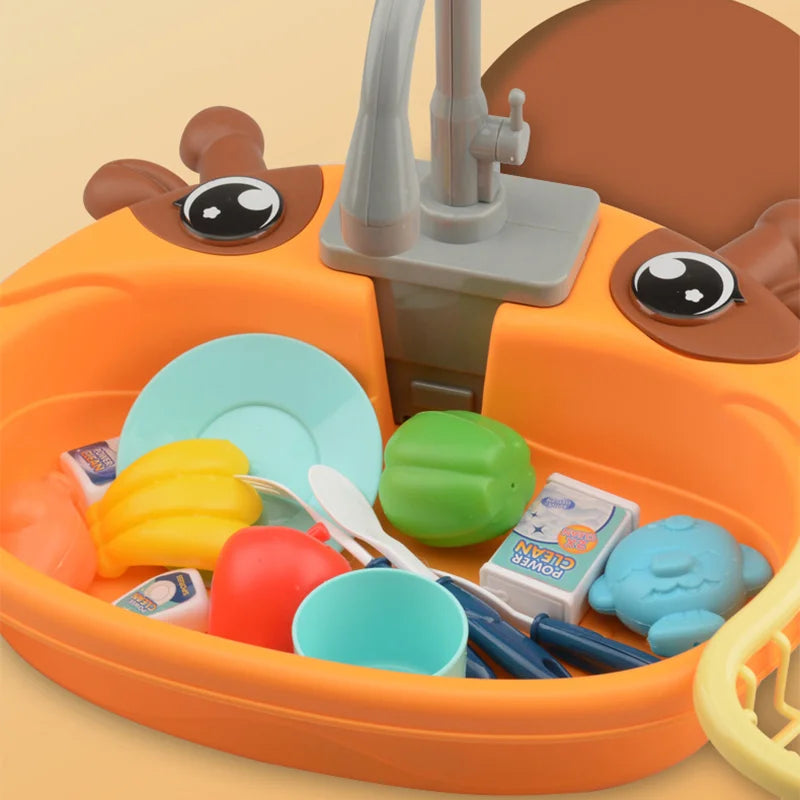 Kids Mini Kitchen Sink Toy Set – Simulated Dishwashing Play House Game for Children