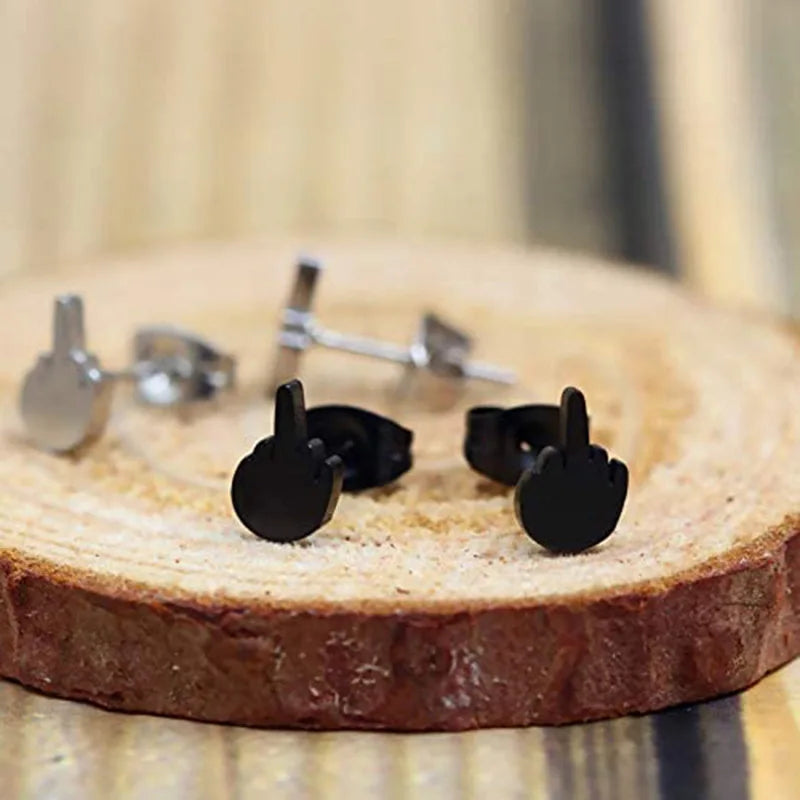 Edgy Middle Finger Stainless Steel Hoop Earrings, Bold Statement Earrings for Men & Women