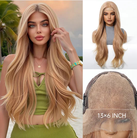 13x6 Lace Front Wig Blonde Golden Straight Hair Synthetic Wigs for Women Daily Party Cosplay Use Heat Resistant Fiber Hair