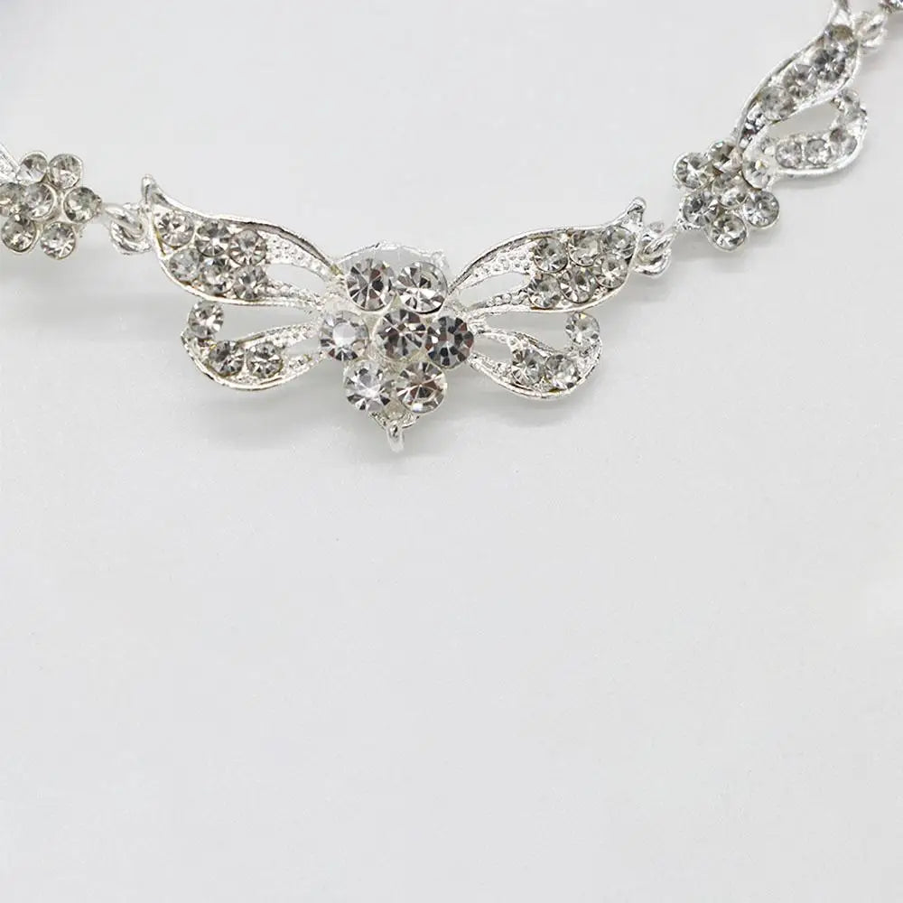 Korean Style Wedding Jewelry Set – Necklace, Earrings & Tiara for Women
