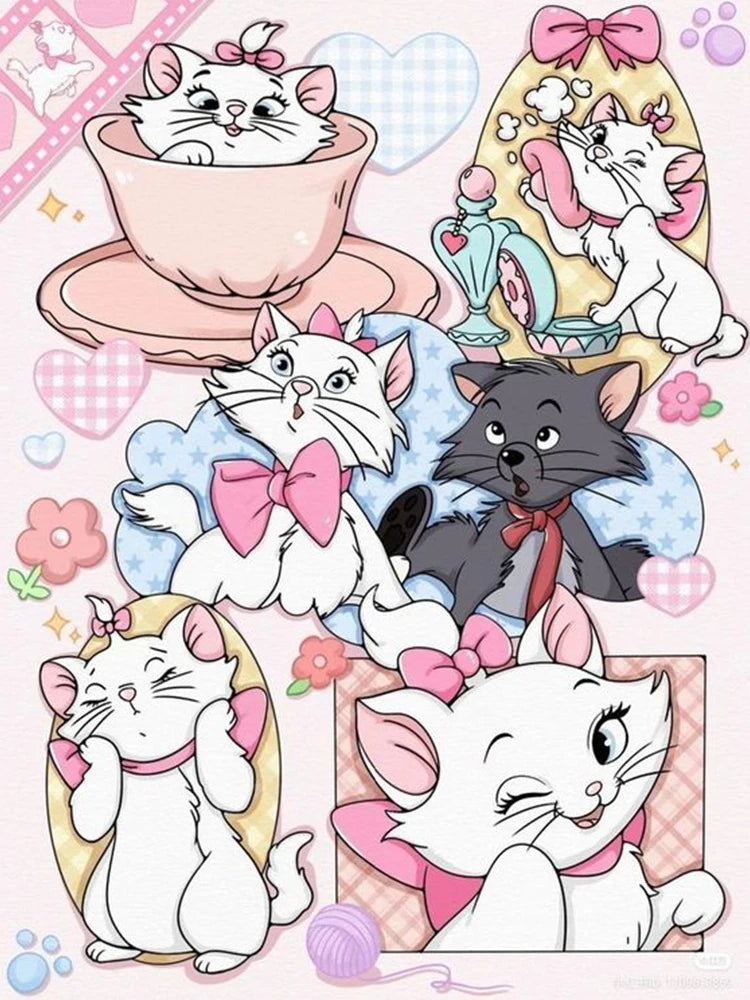 Aristocats Diamond Painting Kit | 5D DIY Full Round Drill Cat Mosaic | Cross Stitch Embroidery | Kids Gift & Home Decor Wall Art