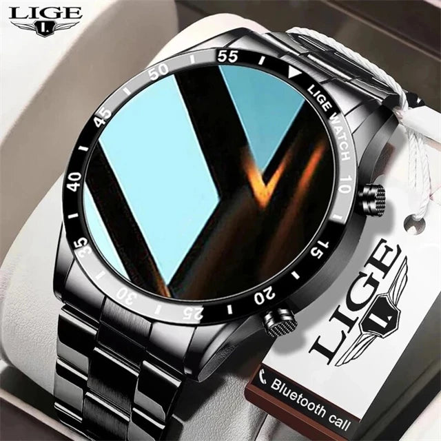 LIGE Men's Bluetooth Smartwatch – Full Touch Steel Sports Watch, IP67 Waterproof