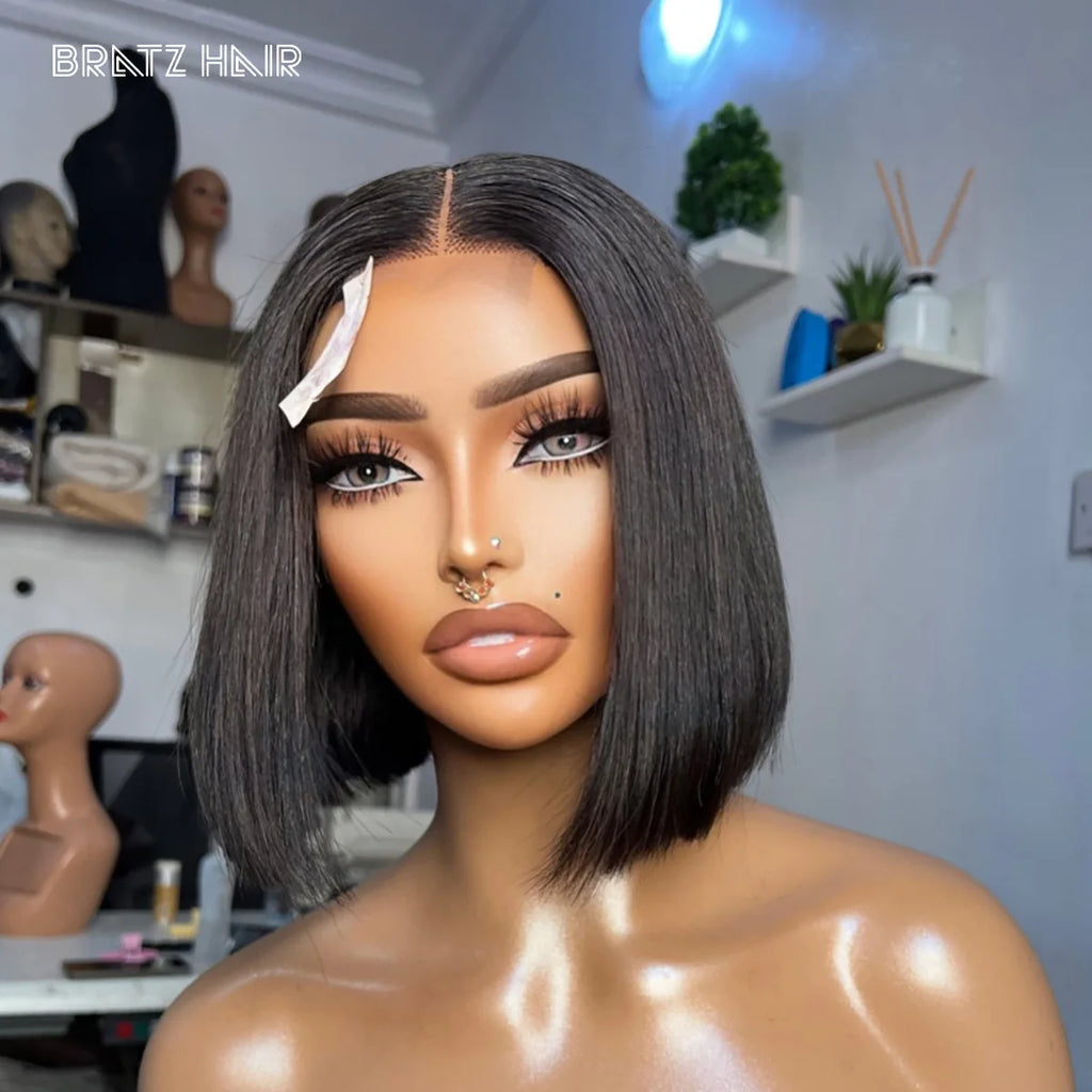 Super Double Drawn Vietnamese Bone Straight 4x4 5x5 Lace Closure Bob Wig Natural Color 13x4 HD Lace Frontal Bob Wigs Pre Plucked
