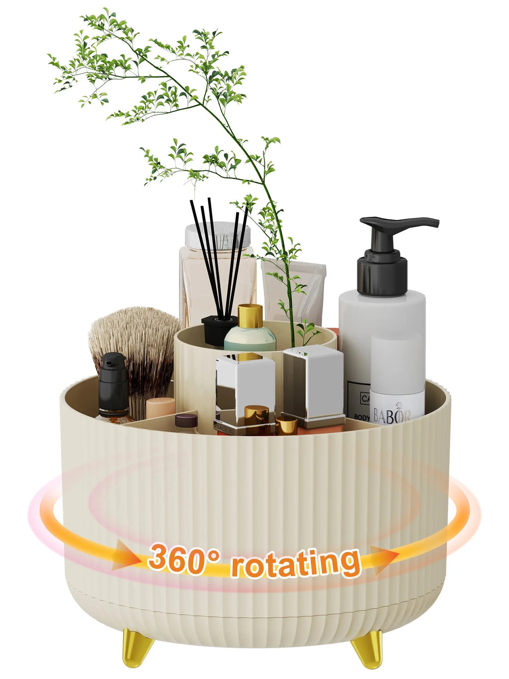 360° Rotating Makeup Organizer - 1pc Plastic Cosmetic Storage with 5 Compartments - Multi-Functional Holder for Brushes