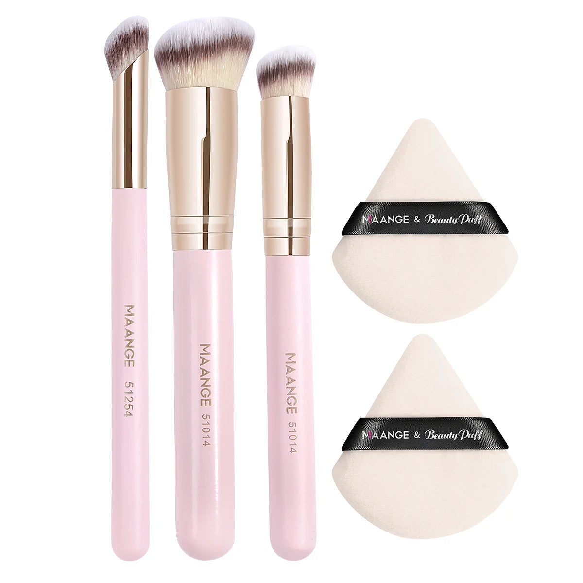 Maange 3-Piece Makeup Brush Set – Concealer, Eye Shadow & Blending Brushes with 2 Triangle Powder Puffs
