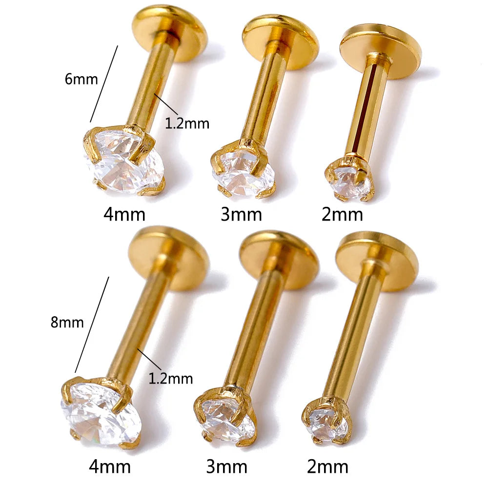 10Pc/50Pc G23 Ttianium Labret Ear Lip Stud Jewelry Square CZ Stone Cartilage Tragus Earring Tongue studs Threaded Body Jewelry