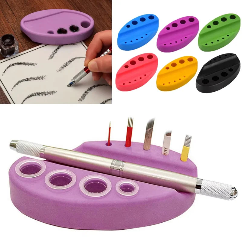 Oval Silicone Porta Cosmeticos Holder Stand For Microblading Pigment Ink Cup Machine Permanent Makeup Tattoo Accessories Supplie