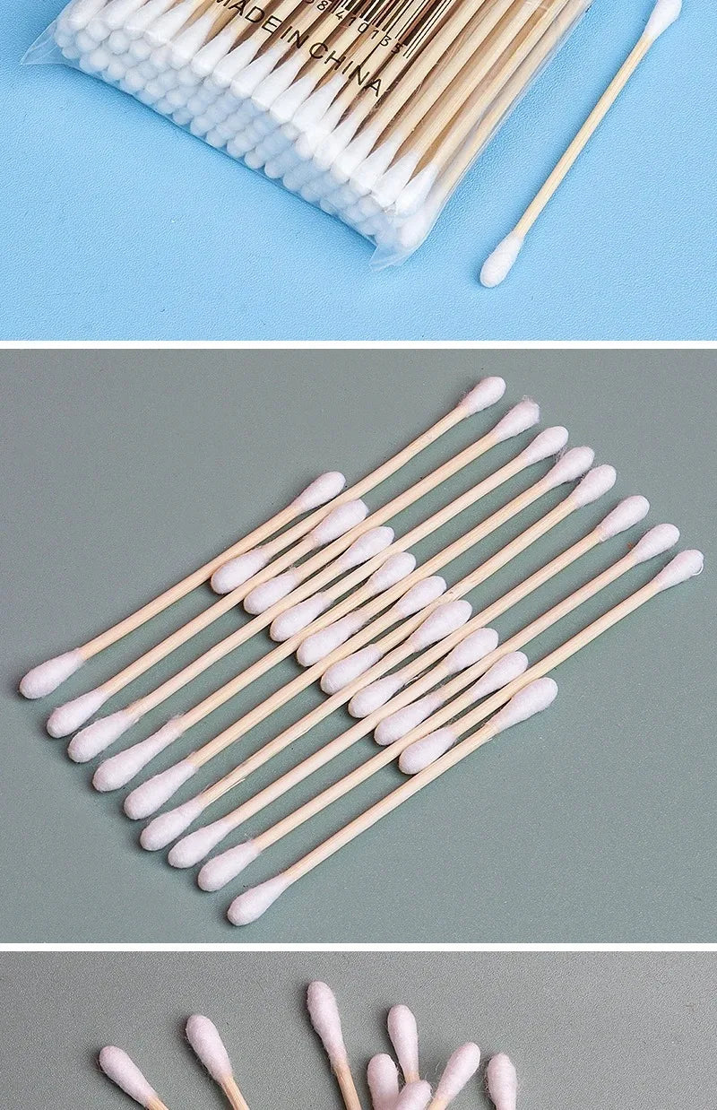 500/1000pcs Double-Headed Wood Cotton Swabs for Nose & Ear Cleaning Women's Makeup Tools Lipstick Remover Cotton Tip Sticks