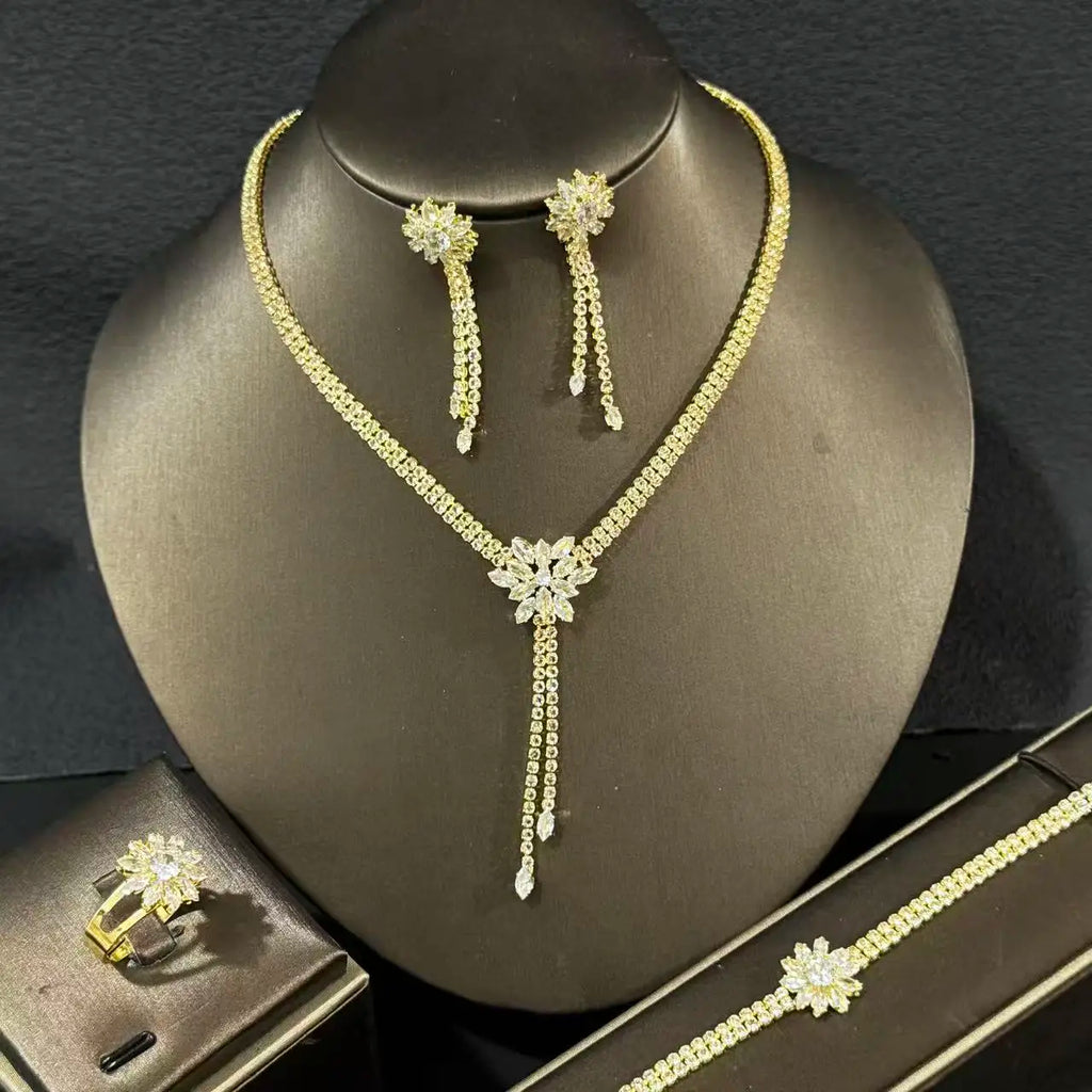 European & American 5-Piece Wedding Jewelry Set – Necklace, Earrings, Bracelet & Ring