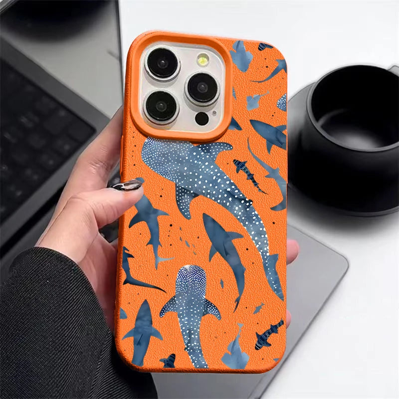 Whale Pattern Case For iPhone 17e 17 16 15 14 Pro Max 13 12 Pro Max 11 16e Shockproof Soft Silicone Leather Texture Phone Cover