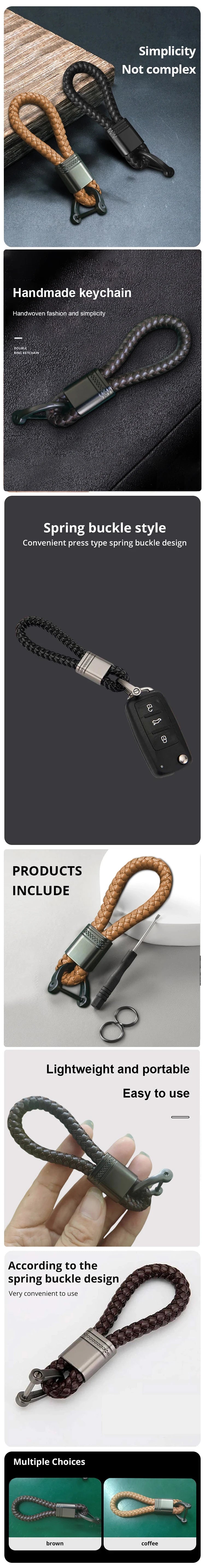 2Pcs Leather Rope KeyChain Hand Woven Horseshoe Buckle Key Ring Car Key Rings For Car Fashion Key Accessory Keyrings Gifts