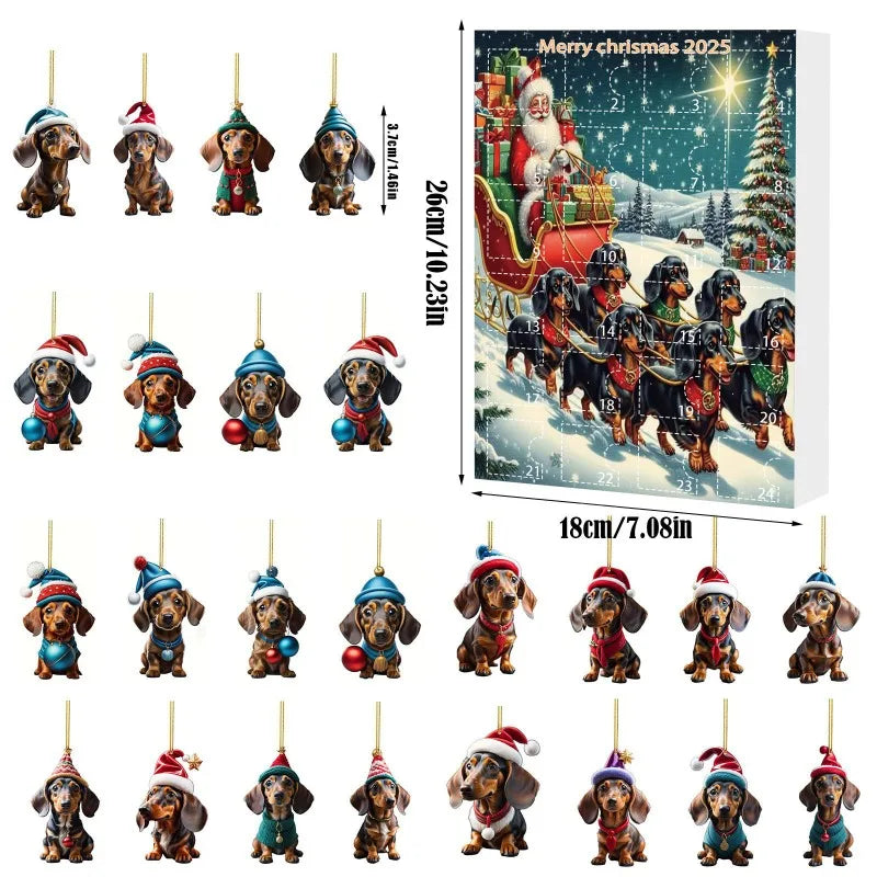Christmas Advent Calendar 2025 | 24-Day Dachshund Pendant Countdown Blind Box | Holiday Surprise Gift & Tree Decor