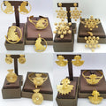 African Map Bridal Jewelry Set – 4-Set Luxury Gold Pendant Earrings, Bangles & Ring for Weddings