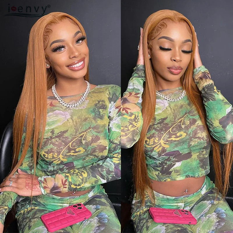 Ginger Blonde Lace Front Wigs Wear & Go 28inch Peruvian 13*1 Part Lace Front Human Hair Wig Remy 180% Colored Lace Wig Burgundy