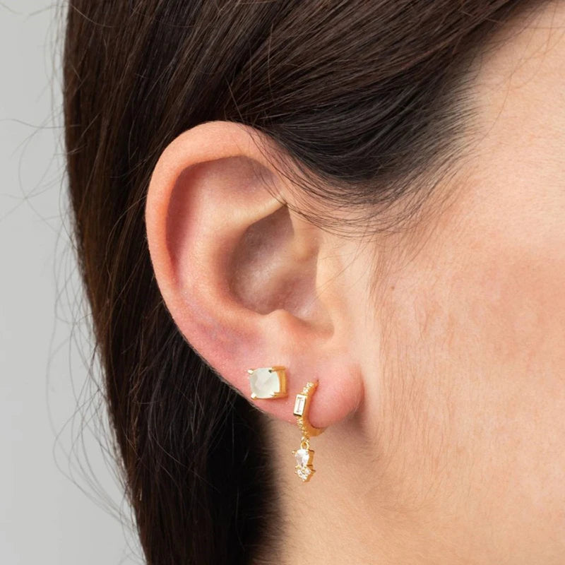 WOMEN 925 Silver Needle Water Drop Geometric Zircon White Zircon Crystal Flowers Pendant Hoop Earrings Fashion Wedding Jewelry