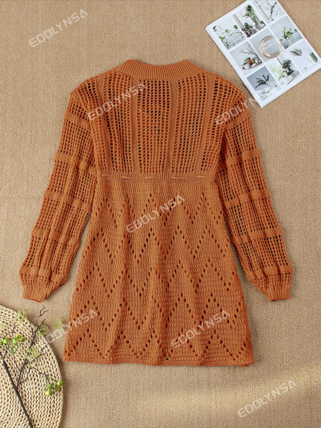 Sexy Deep V-neck Lace-up Bell Sleeve Knit Mesh Hollow Out Beach Mini Dress 2026 Summer Swimsuit Cover Up Women Casual Tunic K14