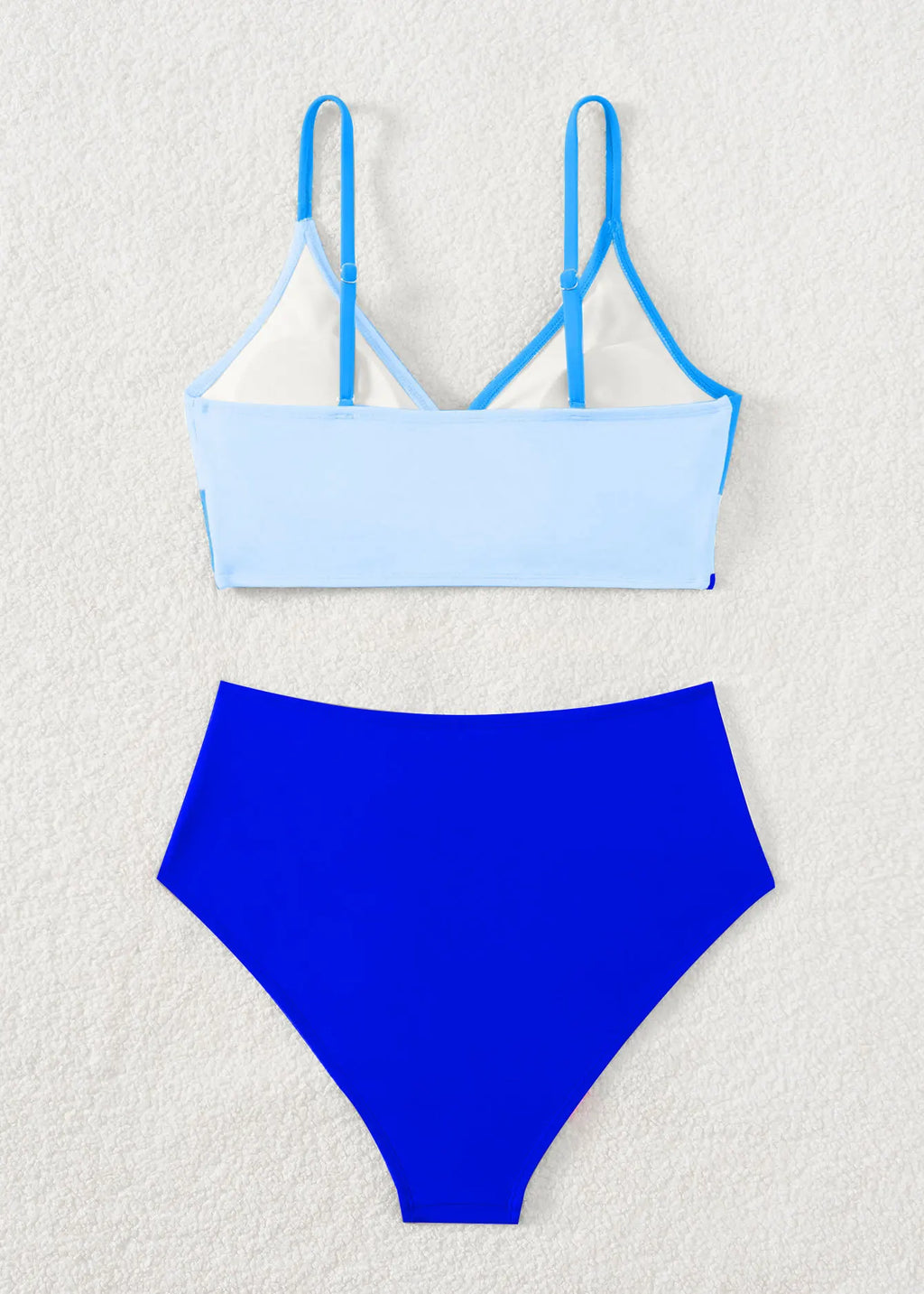 Pink Contrast Push-Up Cross Bikini – Women's Two-Piece Patchwork Swimsuit